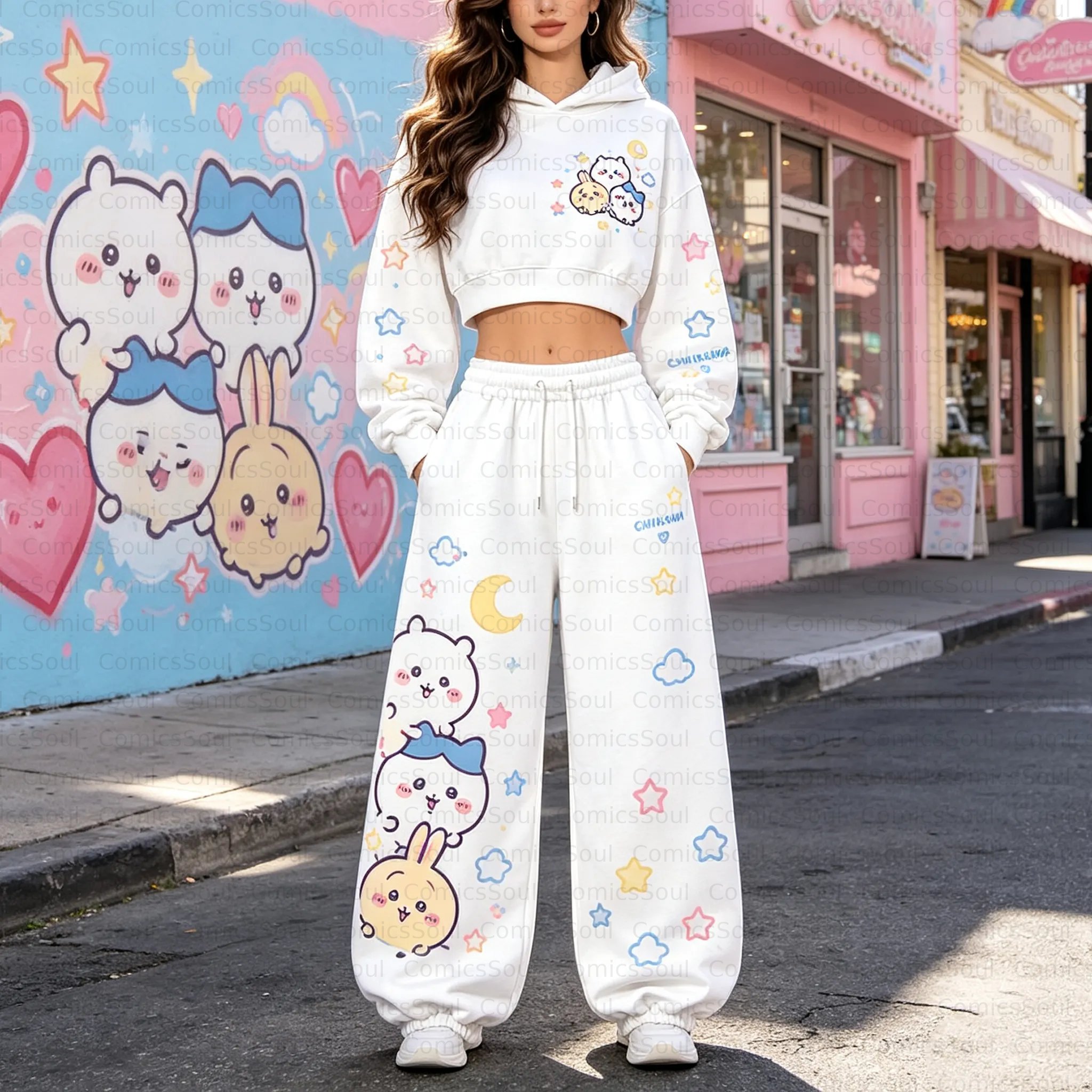 CHIIKAWA Cropped Long Sleeve Hoodie & High Waist Jogger Pants Two Piece TeeThreads Sustain the Scene with Custom Apparel