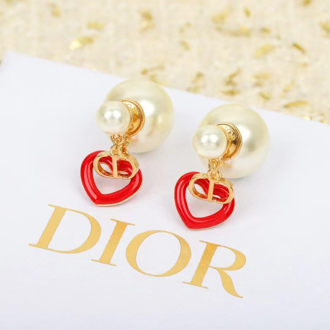 Dior CD Heart Drop Front Back Pearl Stud Earring - Original Replica Club