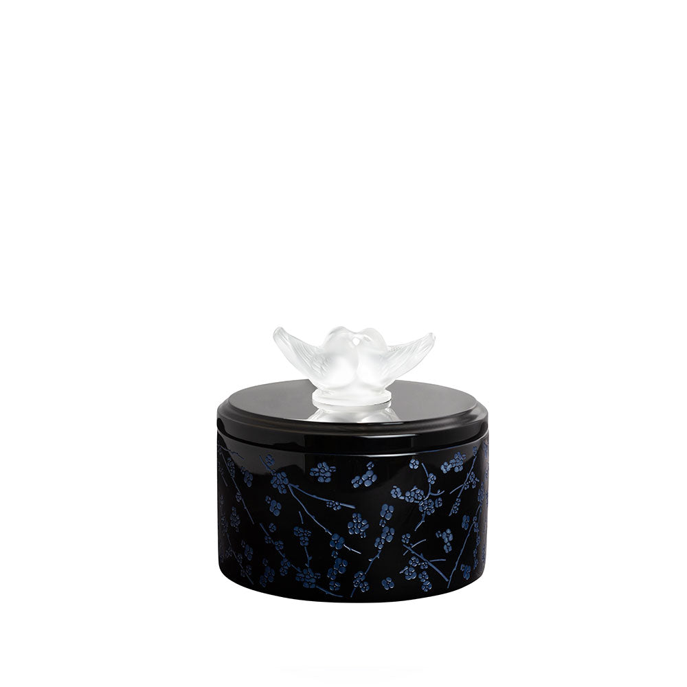 BOÎTE FLEURS DE CERISIER MOYEN MODÈLE - CRISTAL INCOLORE, BOIS LAQUÉ NOIR ET BLEU NUIT