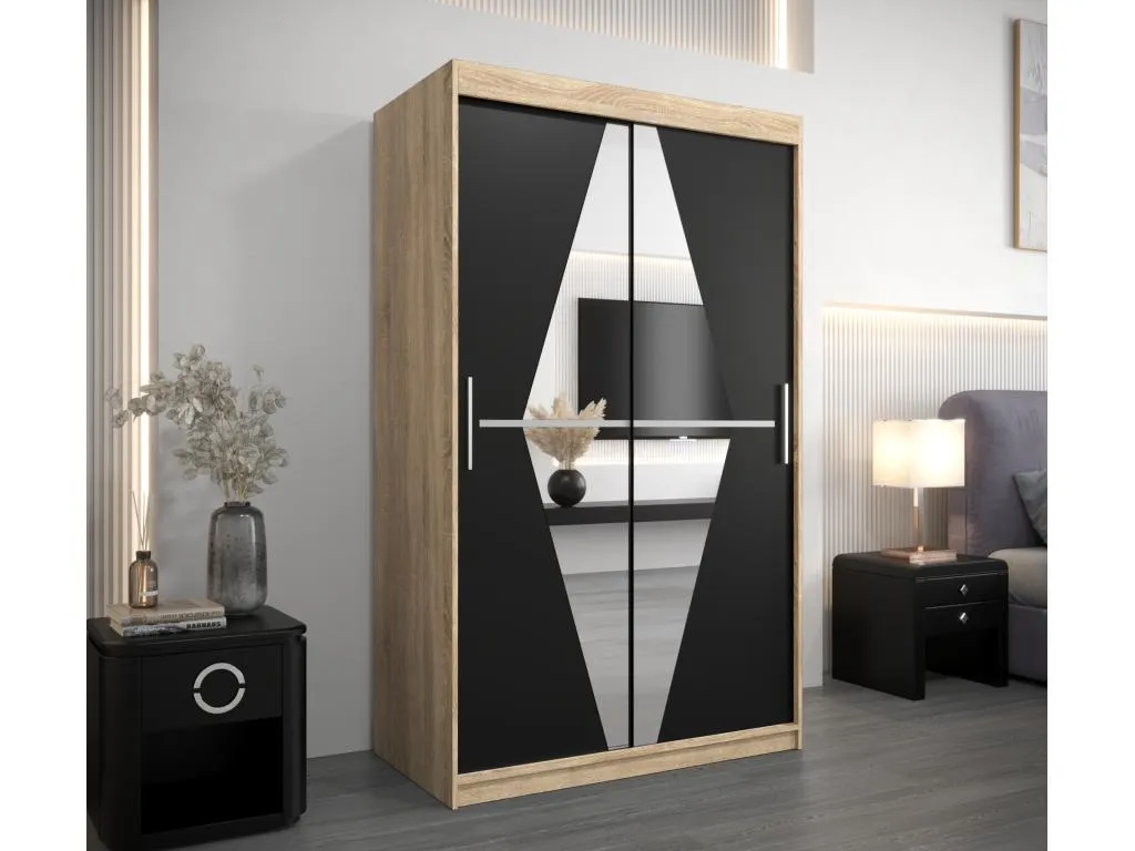 Armario Boliwia de puertas correderas 200/120/62 cm, 2 puertas (acabado Nidovia/negro) yrv3456749