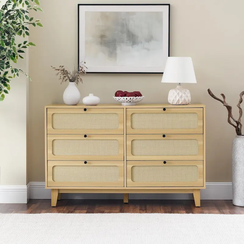 Vintage Wooden Six-Drawer Dresser - Ideal for Bedroom, TV Cabinet, or Living Room Storage