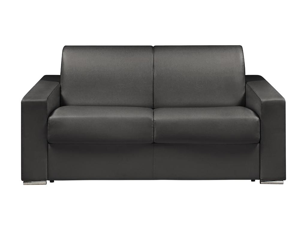 Sofá cama de 2 plazas tipo italiano de piel sintética CALITO - Negro - Somier de láminas de 120 cm - Colchón de 18 cm con memoria de forma