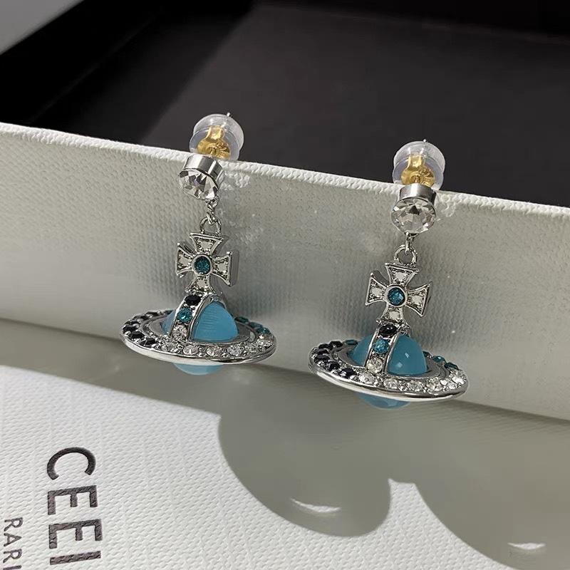 Vivienne Westwood Lake Blue Saturn Earrings - Original Replica Club