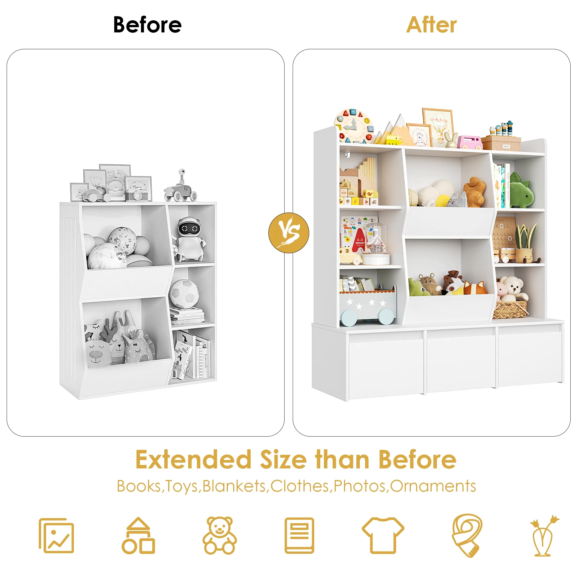 Hiphuta Large Toy Storage Organizer with 4 Shelves, 8 Cube Storage Kids Bookcase for Playroom, Toy Organizer for Kids, White - Image 6