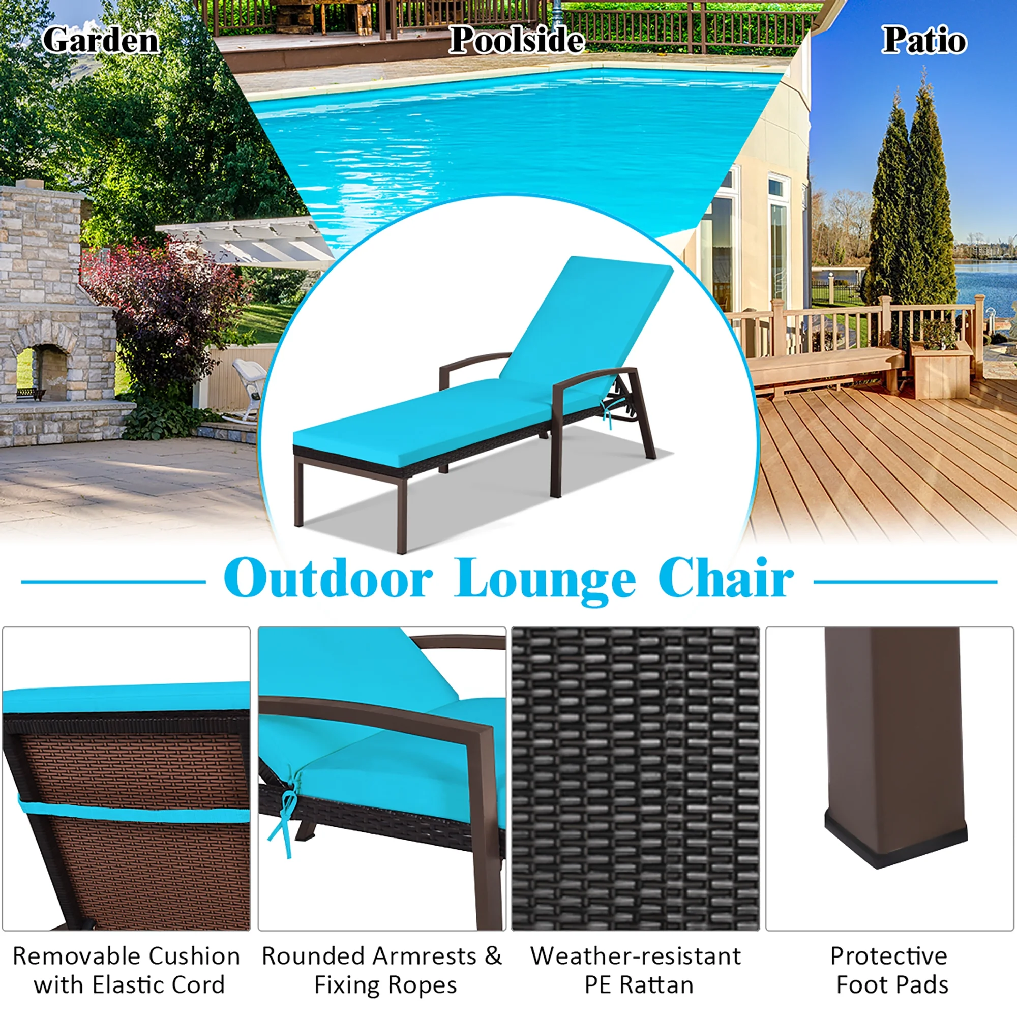 Costway 2PCS Patio Rattan Lounge Chair Chaise Recliner Back Adjustable Cushioned Red - Image 18