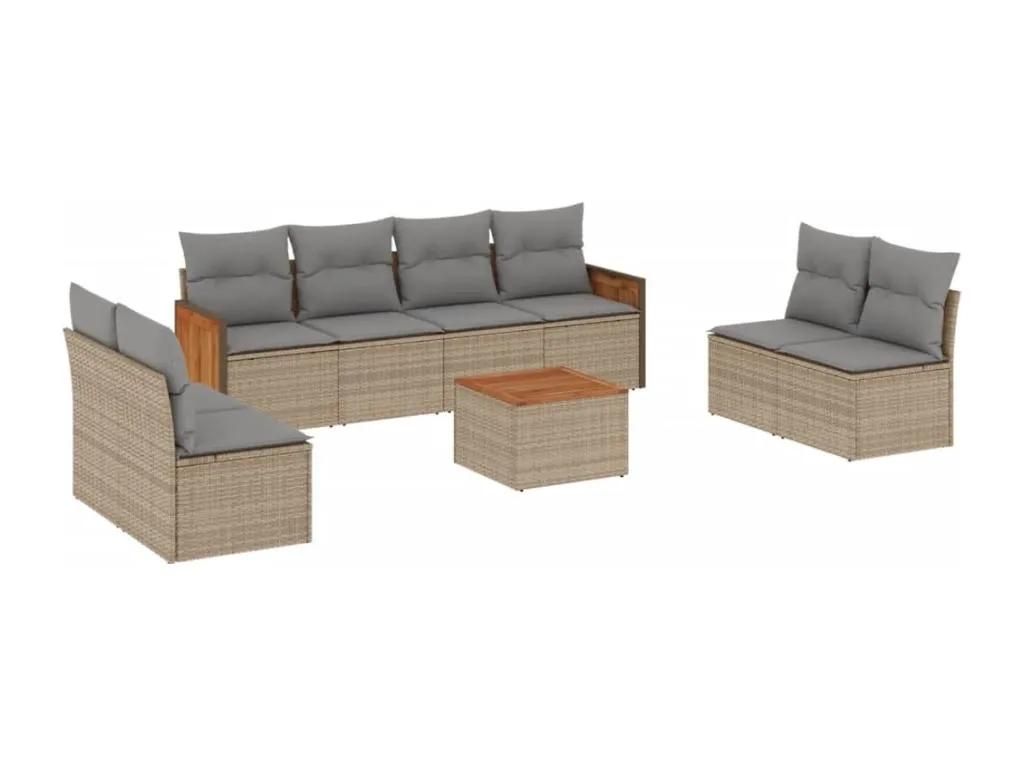 Set de nueve sofás de jardín Lluesmahome con cojines de ratán sintético beige  EH3955031