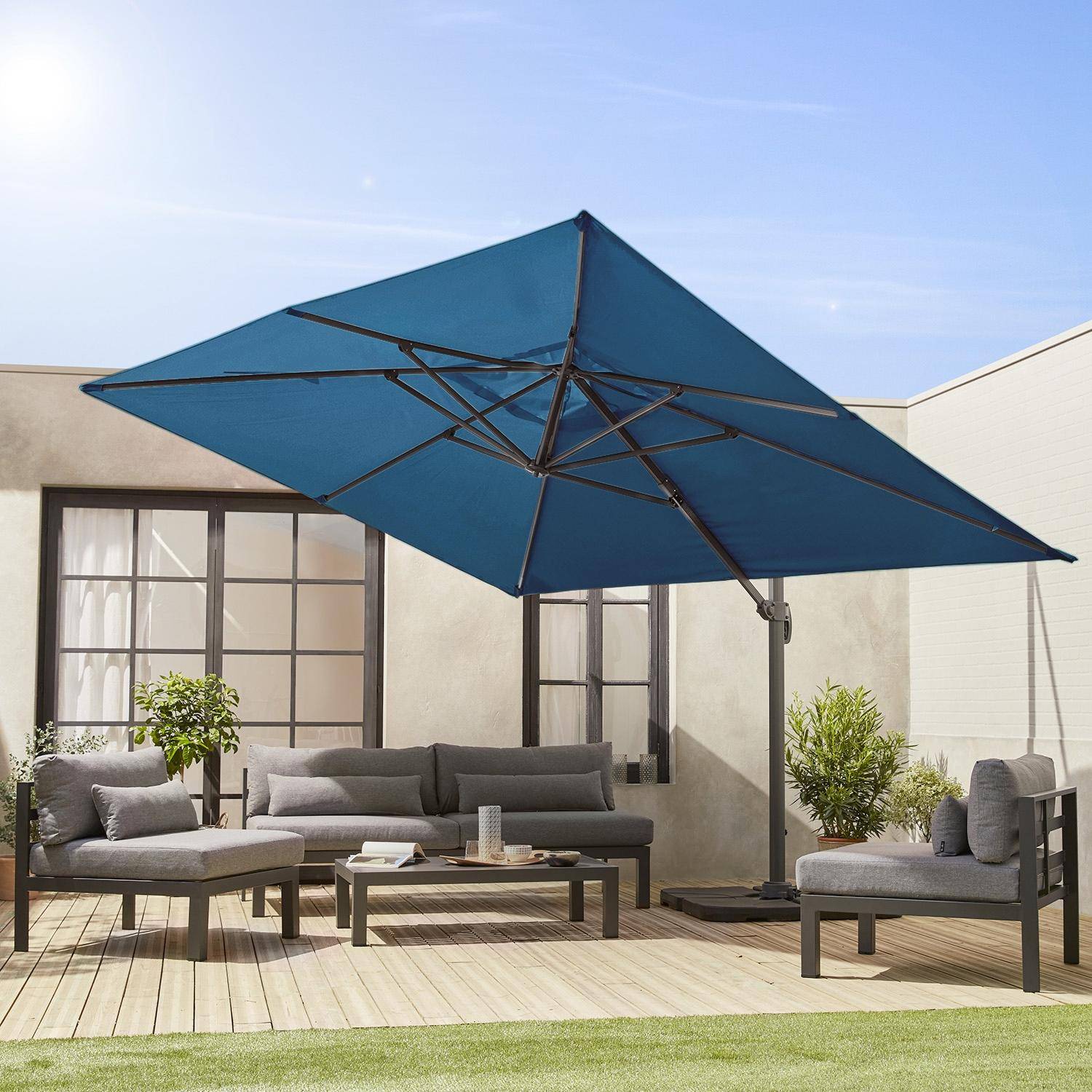 Wimereux + losas 50x50cm - Parasol rectangular excéntrico, 3x4m + placas de lastre 50x50cm