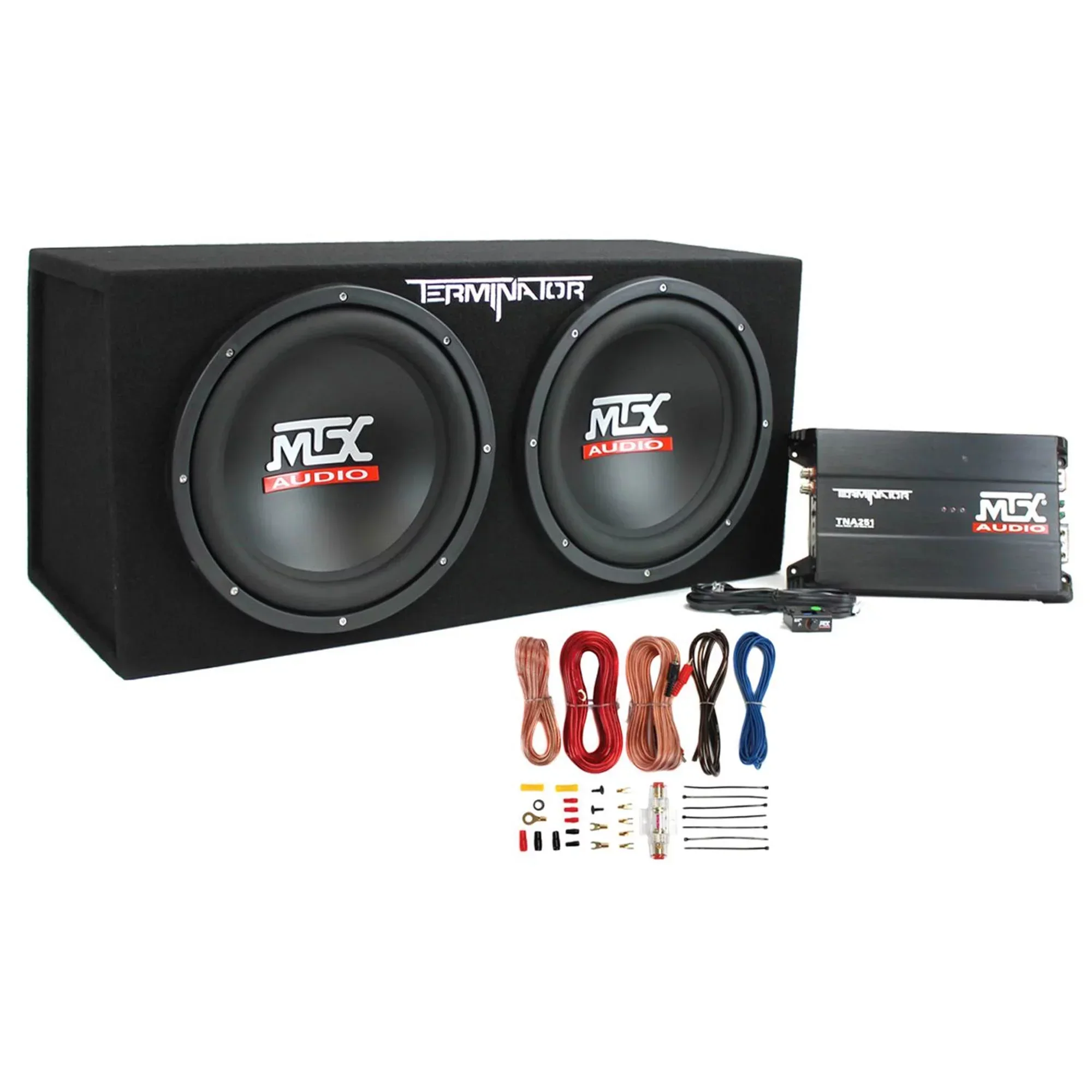 MTX Dual 12in Loaded Car Subwoofer Enclosure With Amplifier And Amp Kit - TNP212D2