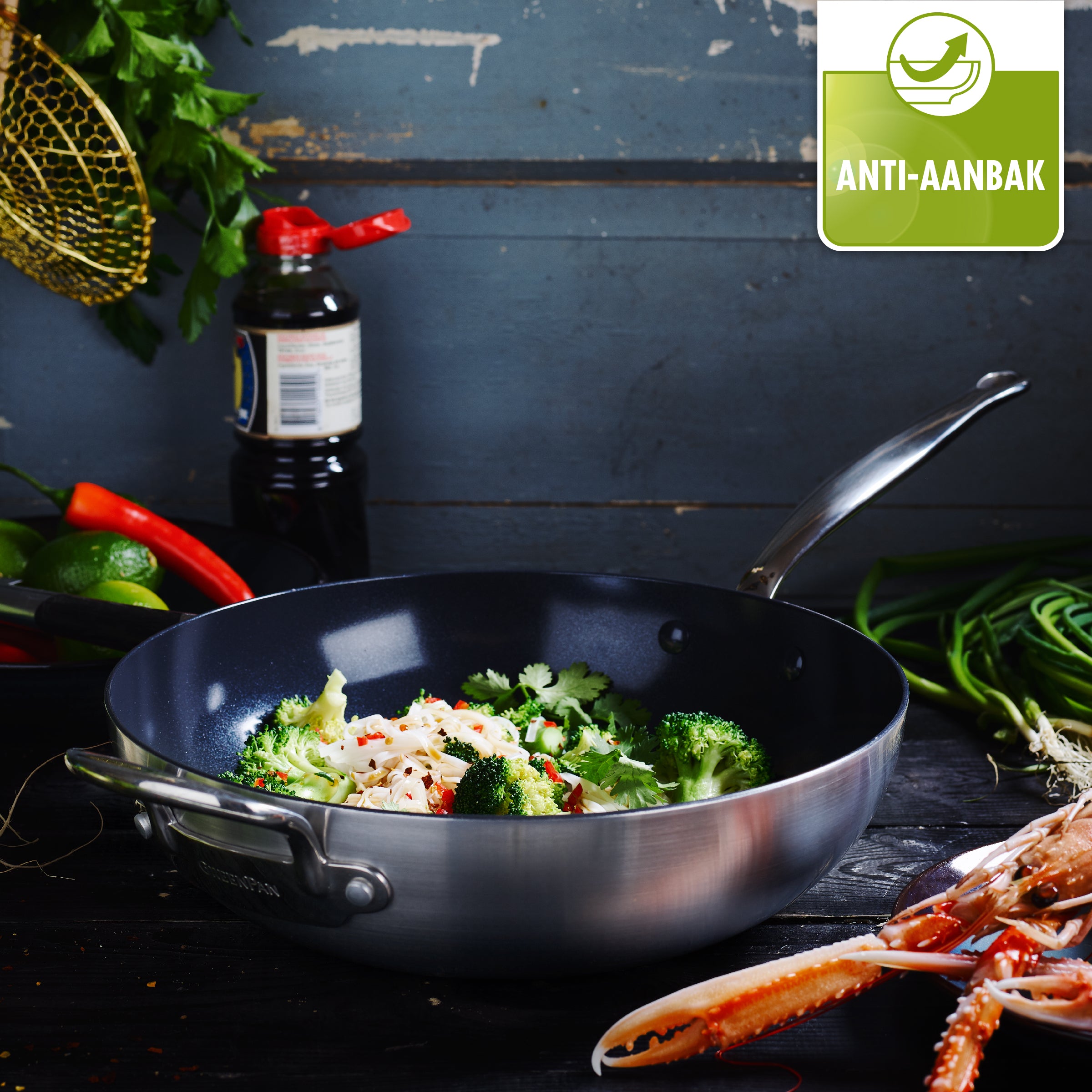 GreenPan Barcelona Evershine Wokpan Ø 30 cm - Zilver