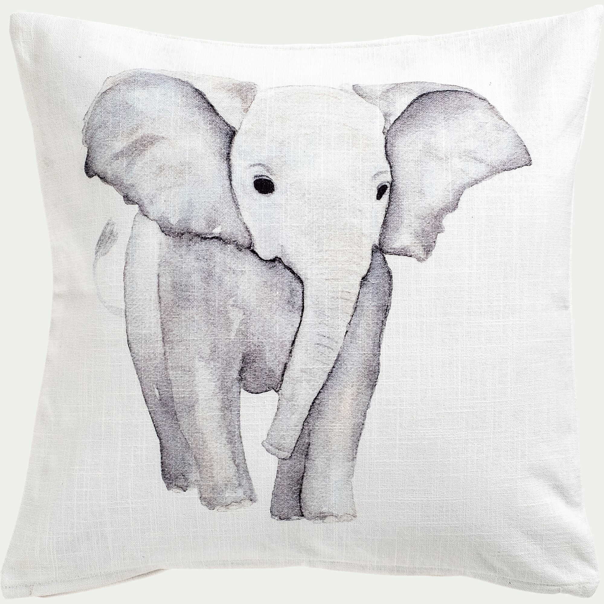 ELEPHANT - Coussin motif éléphant en coton 45x45cm - gris