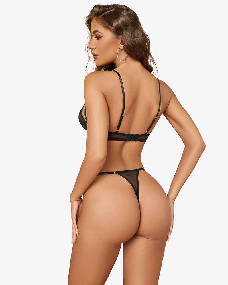 Sheer Floral Mesh Lingerie Set Bra and Panty