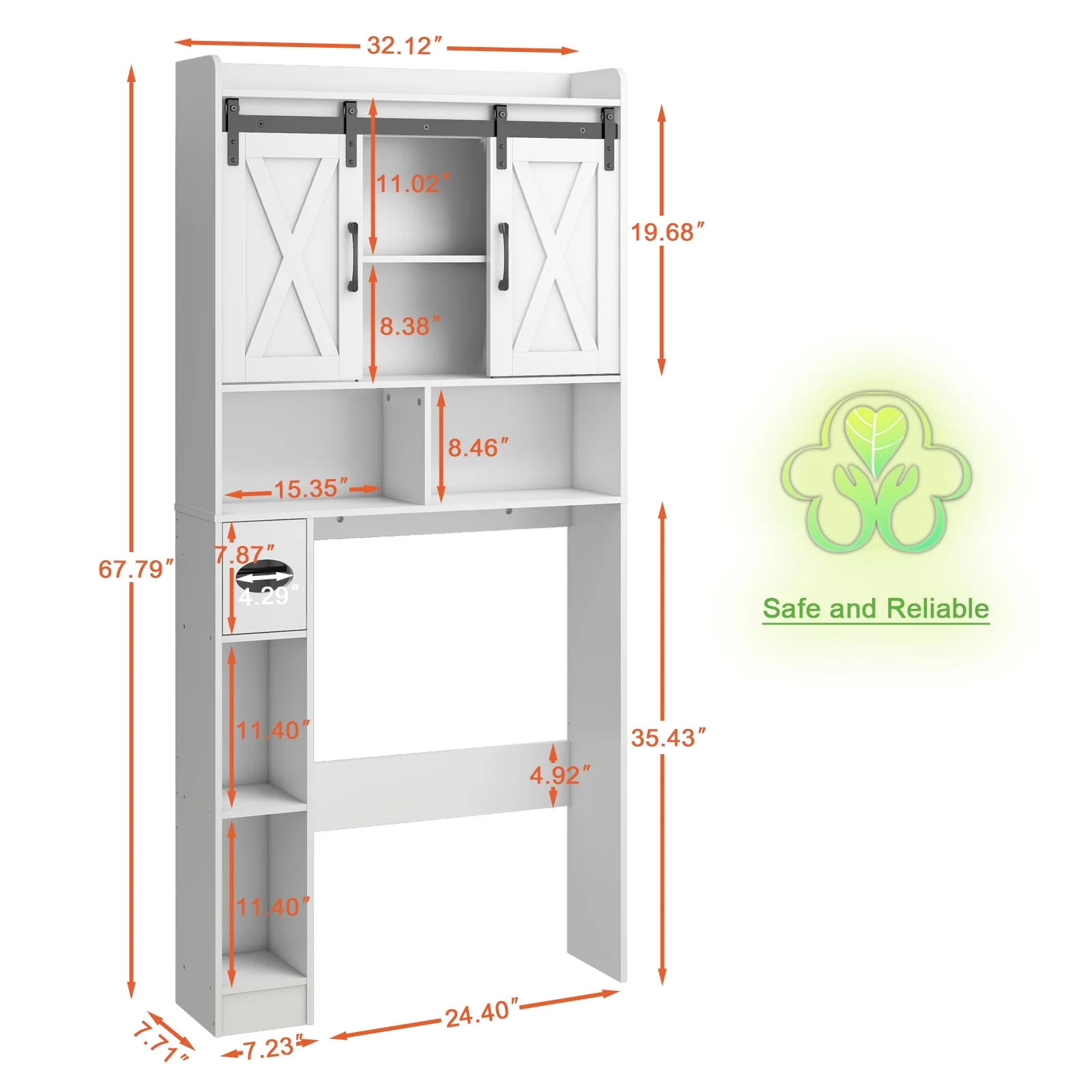Over The Toilet Storage Cabinet, Farmhouse Storage Cabinet Over Toilet with Sliding Doors-Home Space-Saving Toilet Rack, for Bathroom, Restroom, Laundry - Image 4
