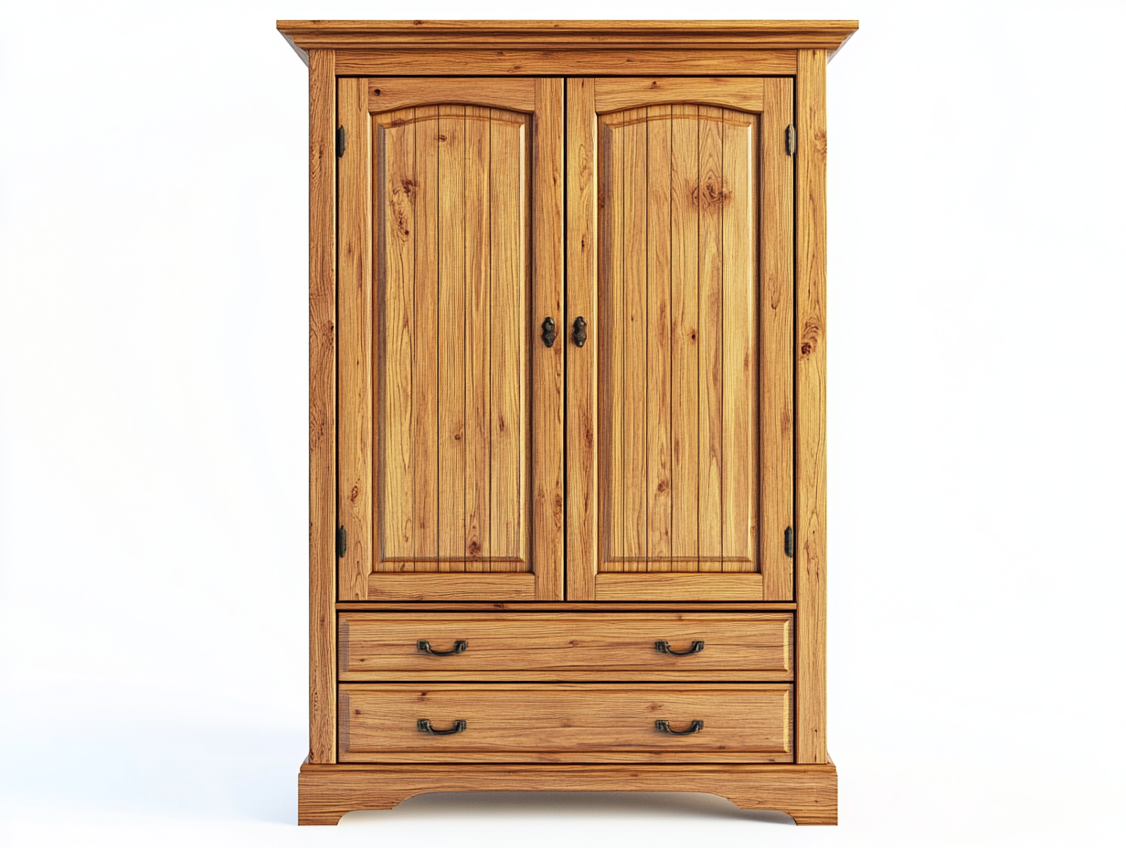 Armario rústico de madera con 2 puertas y 2 cajones para dormitorio clásico