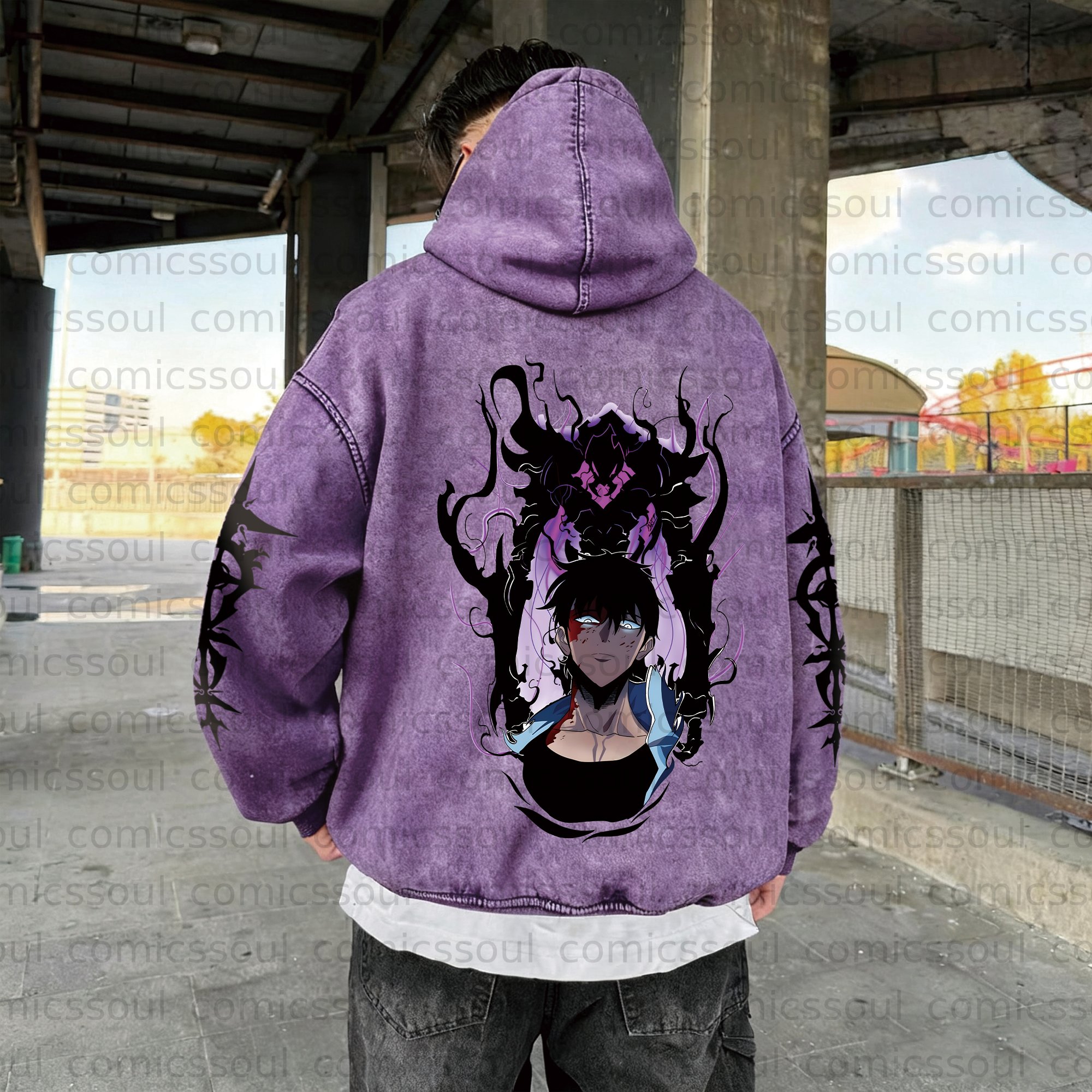 Unisex  Anime Graphic Water wash Streetwear Vintage Hoodie