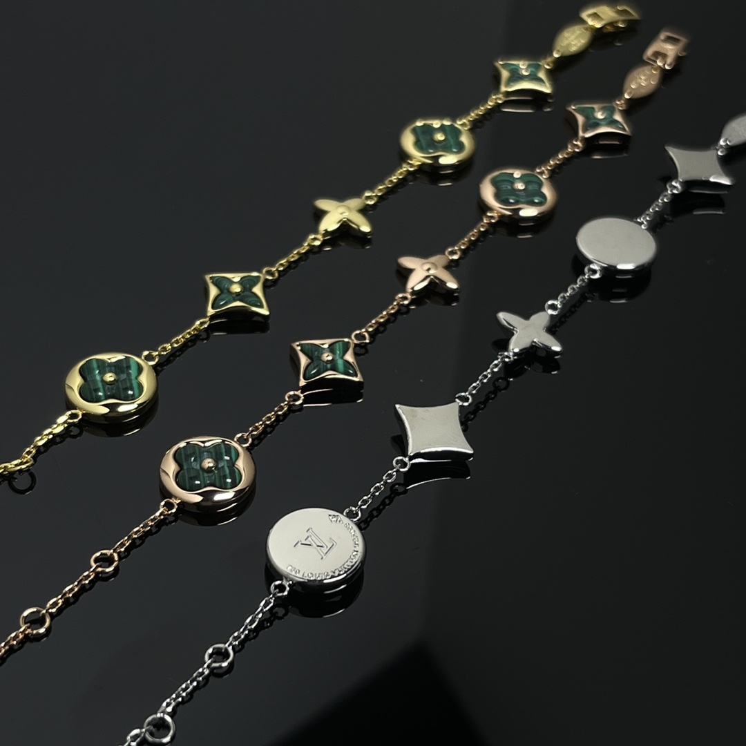 Louis Vuitton 5 Motifs Green Malachite Star Sun Blossom Bracelet - Original Replica Club