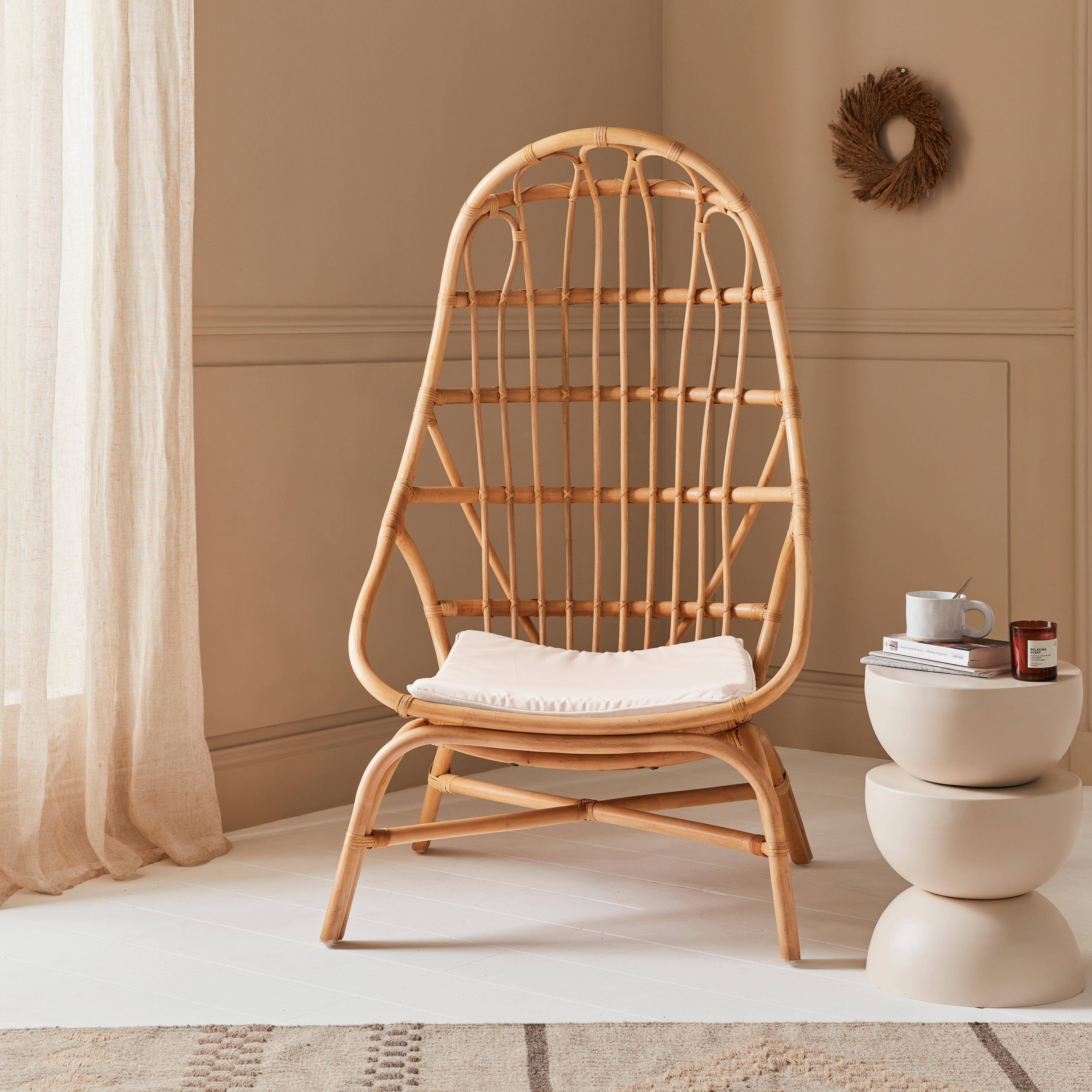 Padang - Sillón de ratán en forma de huevo con cojín
