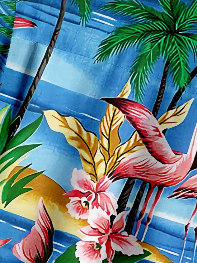 Bigfoot Flamingo Chest Pocket Short Sleeve Hawaiian Shirt