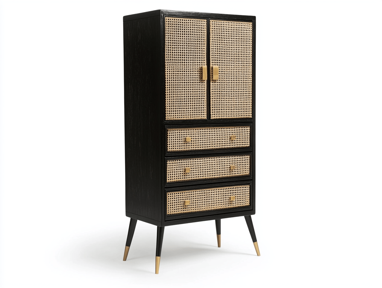 Armario de Almacenamiento Dormitorio Negro/Natural Madera Rústico Elegante