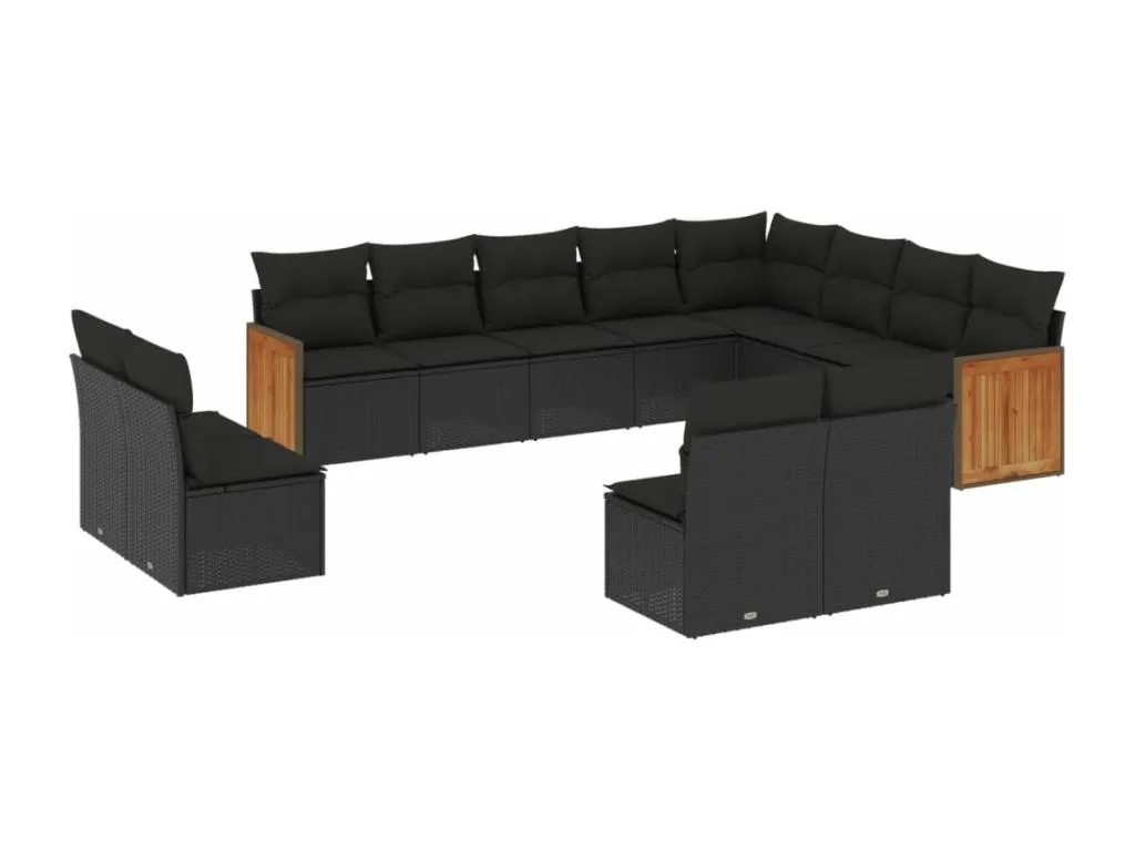 Set de sofás de jardín 12 piezas cojines ratán sintético negro 08293jdwe