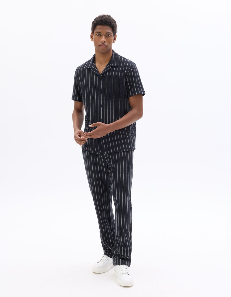 Ecru Striped Regular Fit Short-Sleeved Shirt