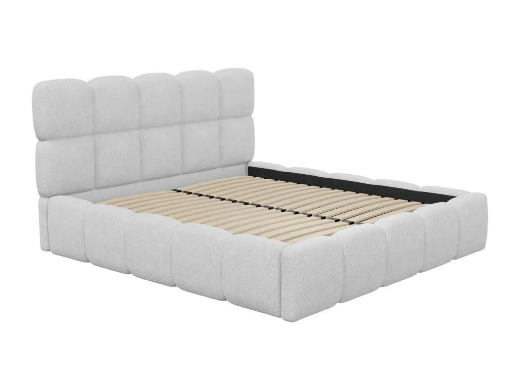 Canapé abatible de 180x200 cm - Tela rizada - Gris claro Colchón - Casabellaes 01128VQEQ
