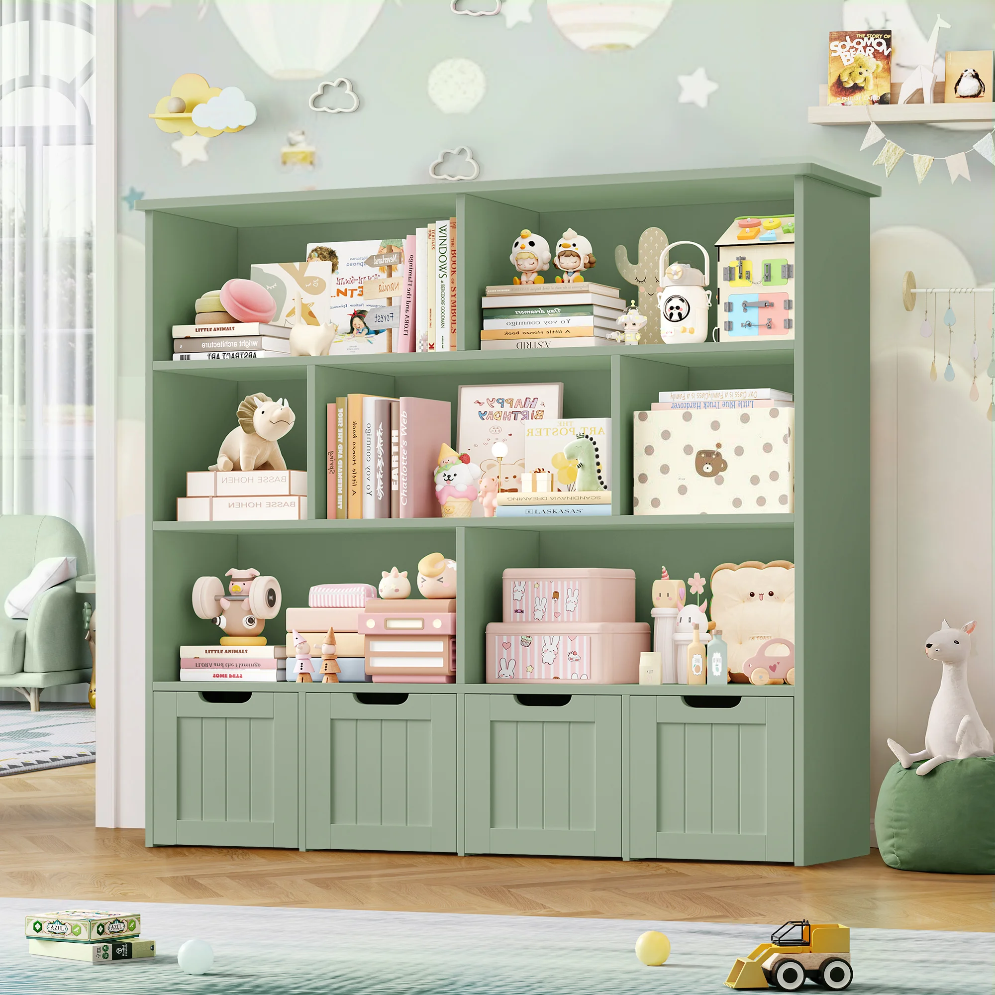 Homfa 7 Cube Toy Storage Organizer, Kids Geometric Bookcase and Bookshelf with 4 Drawers, White - Image 33