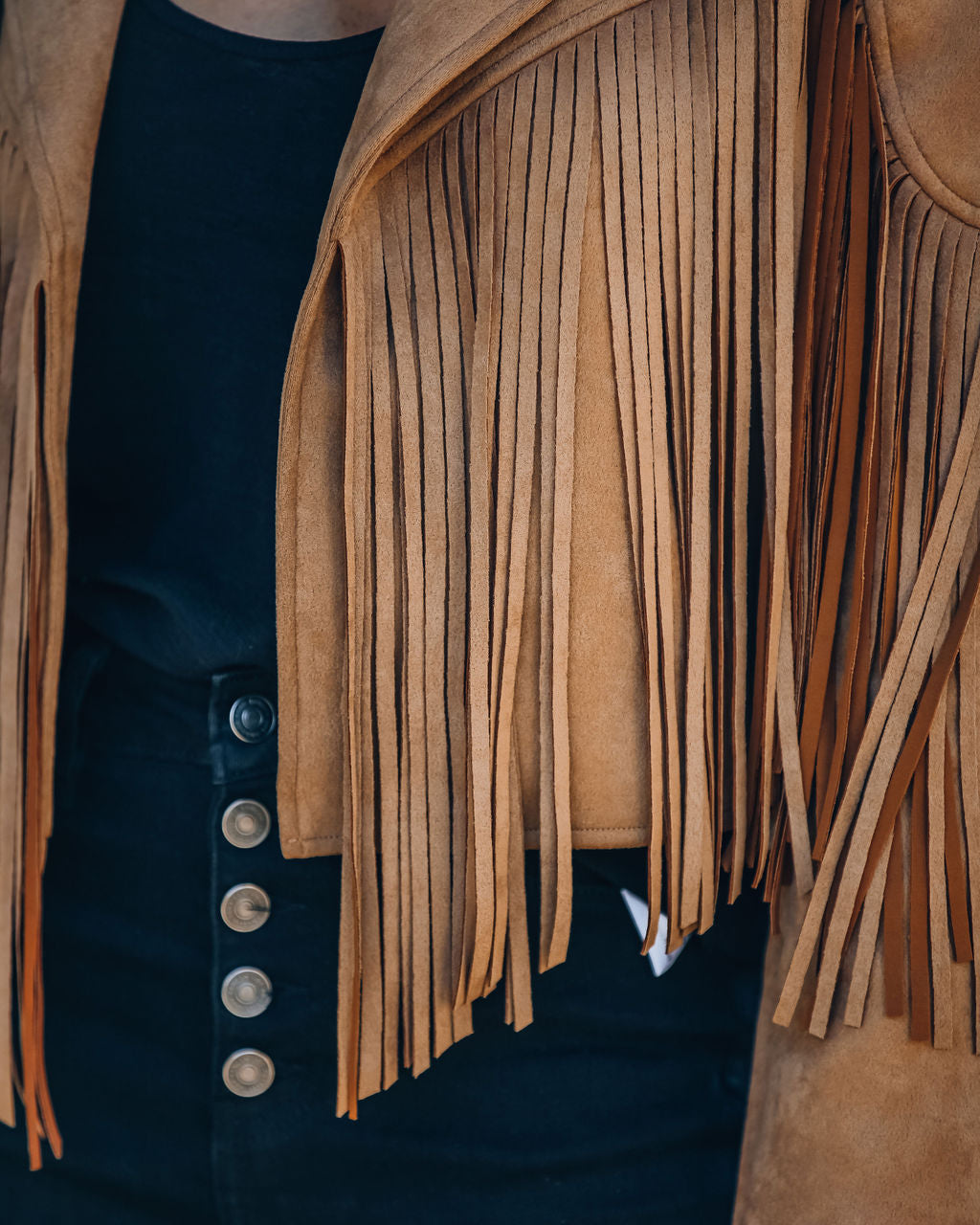 Walford Cropped Fringe Faux Suede Jacket - Camel - Se7enfashion
