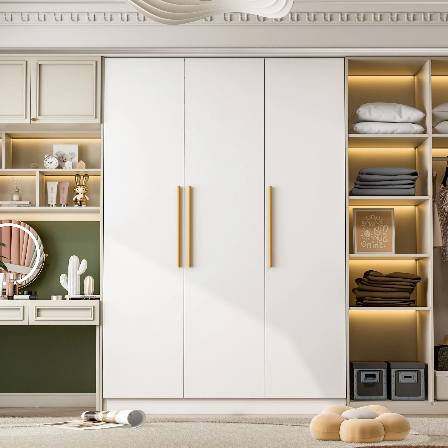 FUFU&GAGA Wardrobe Armoire Wooden Closet Cabinet 6 Storage Cube and Hanging Rod White - Image 3