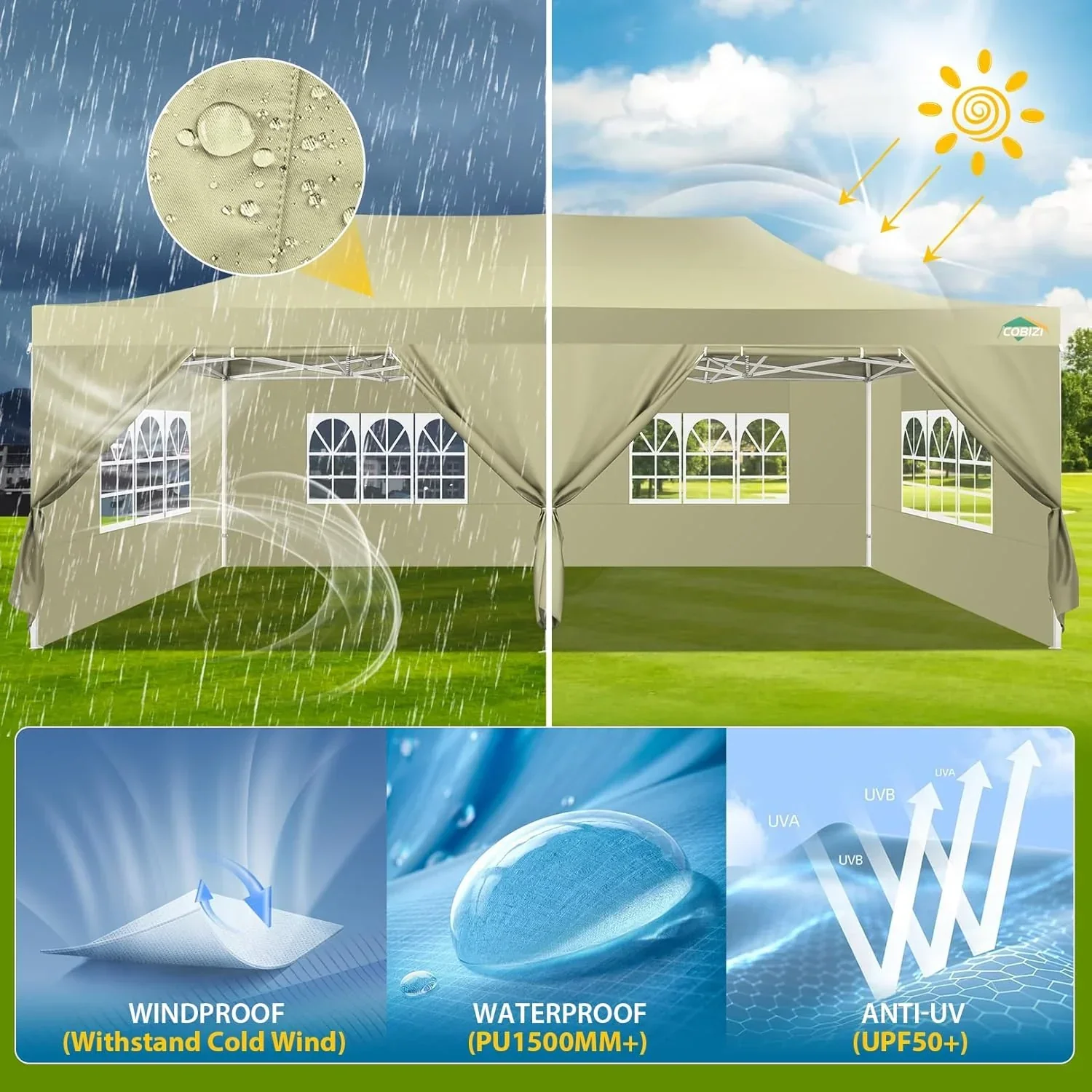 COBIZI 10x20 Heavy Duty Pop up Canopy Tent 6 sidewalls Commercial Canopy Wedding Party Tents