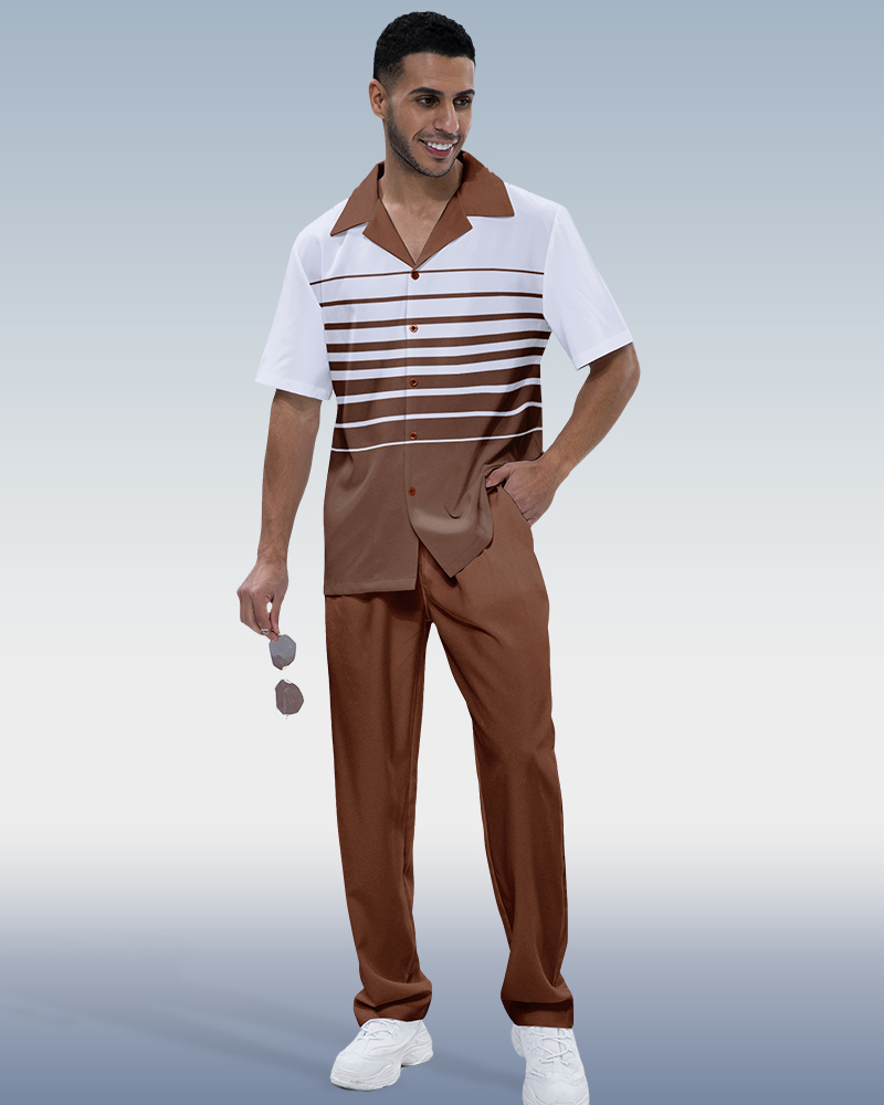Suitmens Men's Striped Print Short Sleeve Walking Suit 219