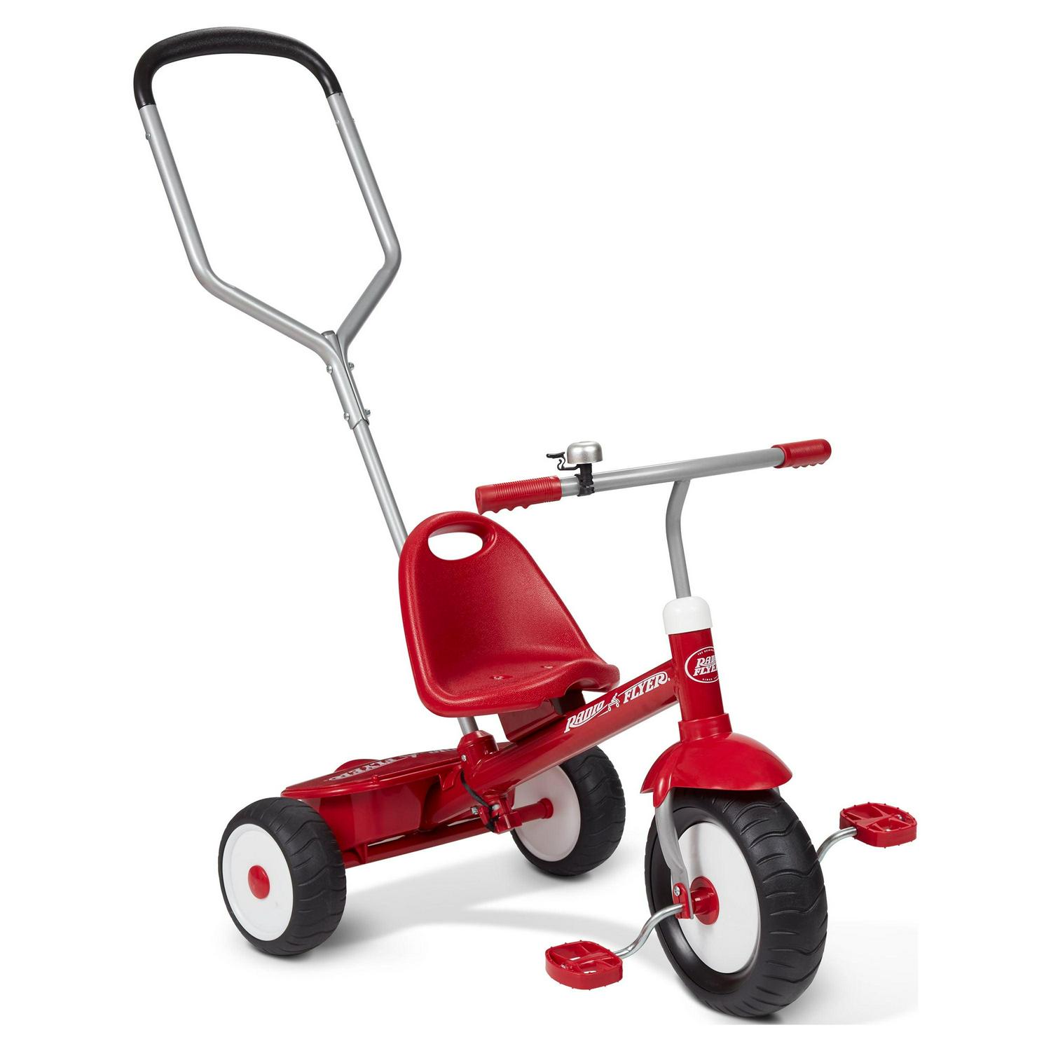 Radio Flyer Deluxe Steer Stroll Tricycle with Parent Push Handle and Adjustable Seat for Ages 2 to 5 Years