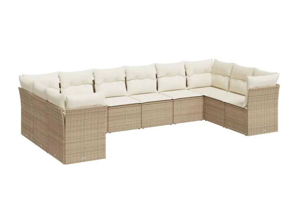 Juego de sofás jardín con cojines beige 10 pzas ratán sintético QKVL80623