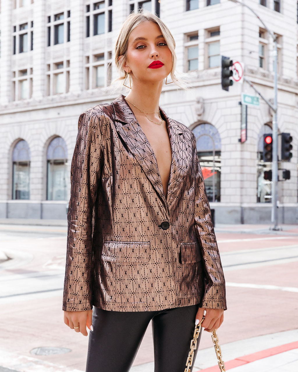 Thrill Seeker Metallic Pocketed Blazer - Bronze - Se7enfashion