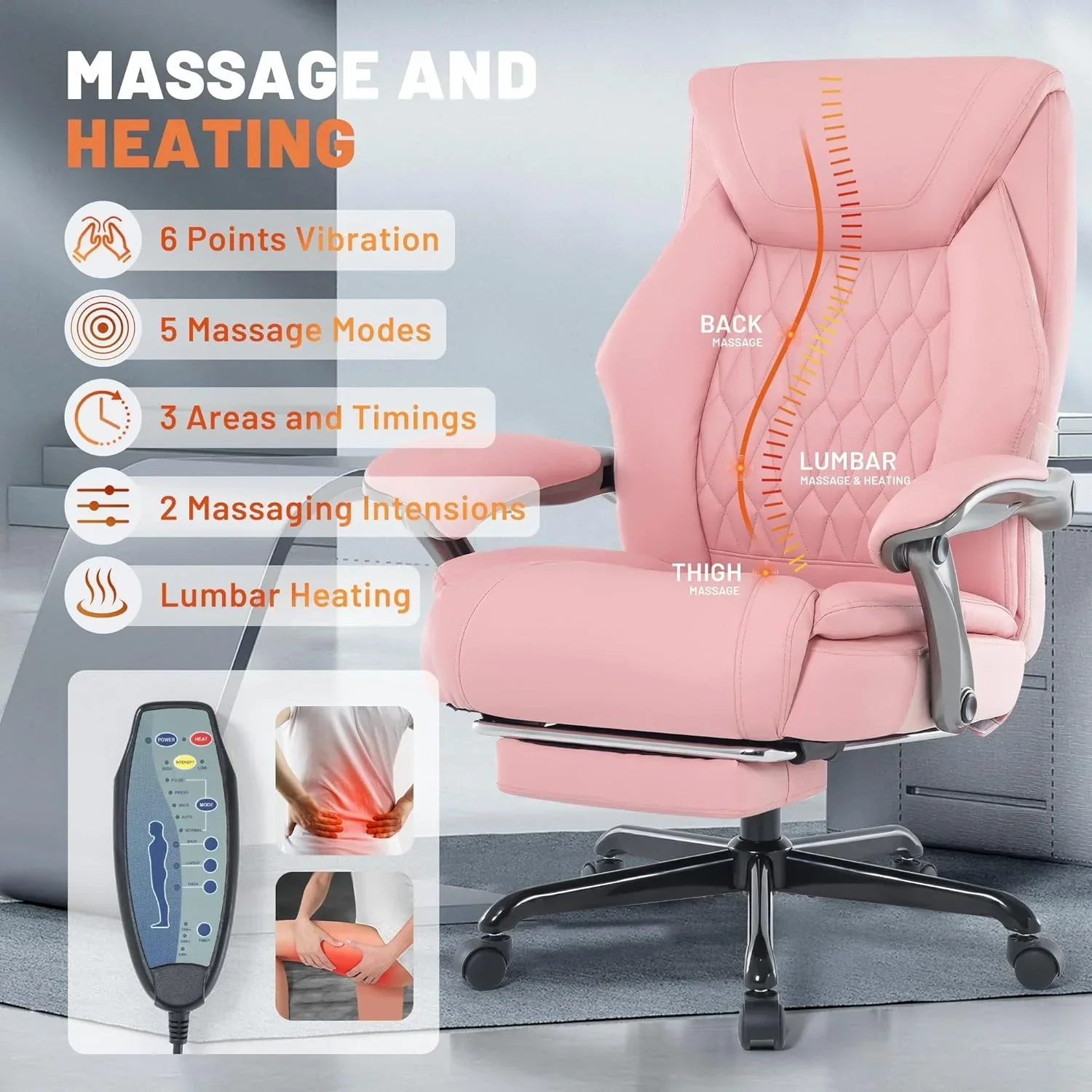 Massage Office Chair with Heating and Footrest Ergonomic Executive Reclining Office Chair