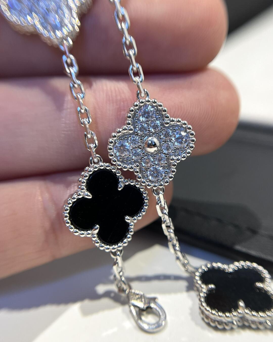 VCA Black Onyx and Diamond Vintage Alhambra Bracelet 5 Motifs - Original Replica Club