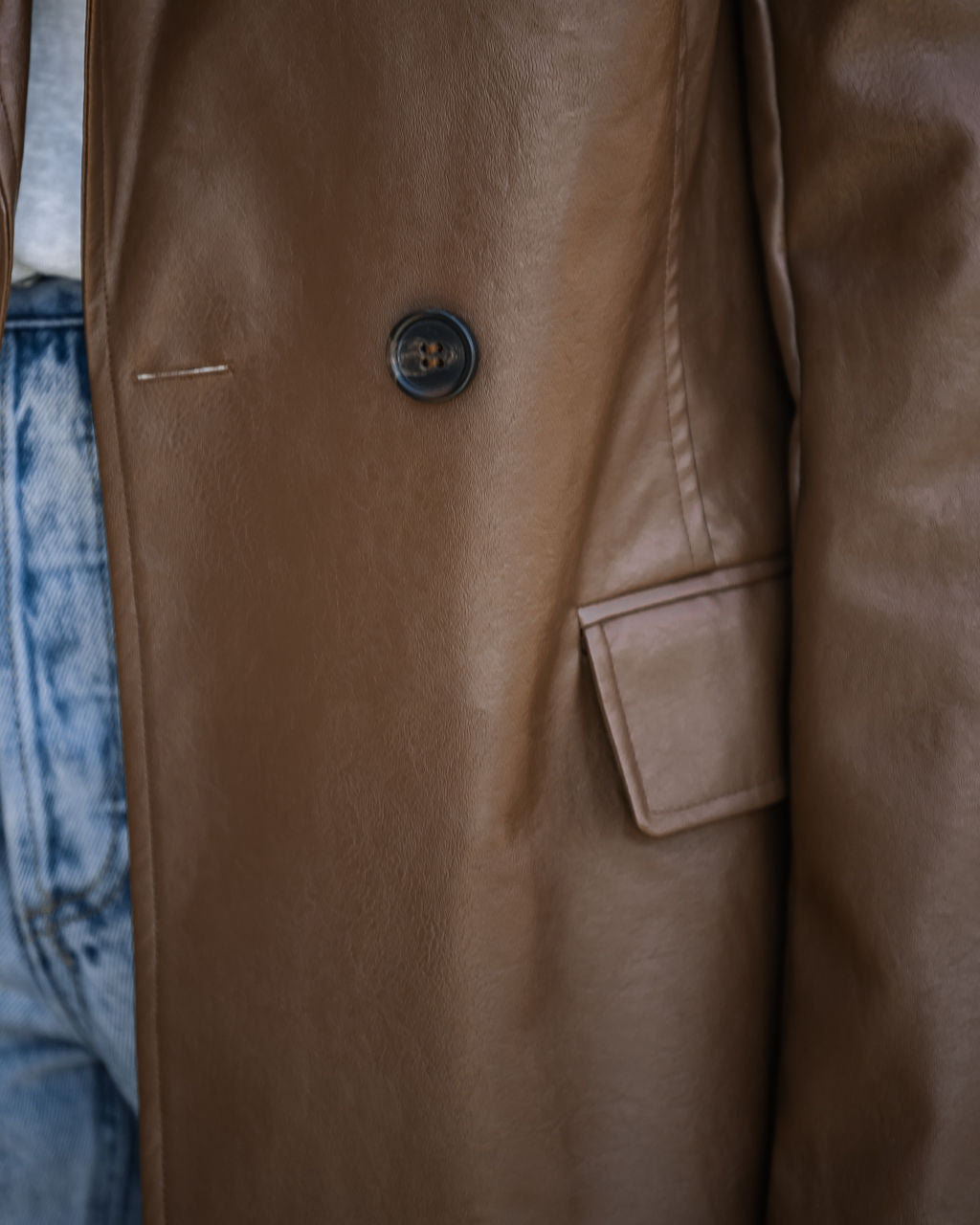 Top Of The Press Pocketed Faux Leather Trench Coat - Chestnut - Se7enfashion