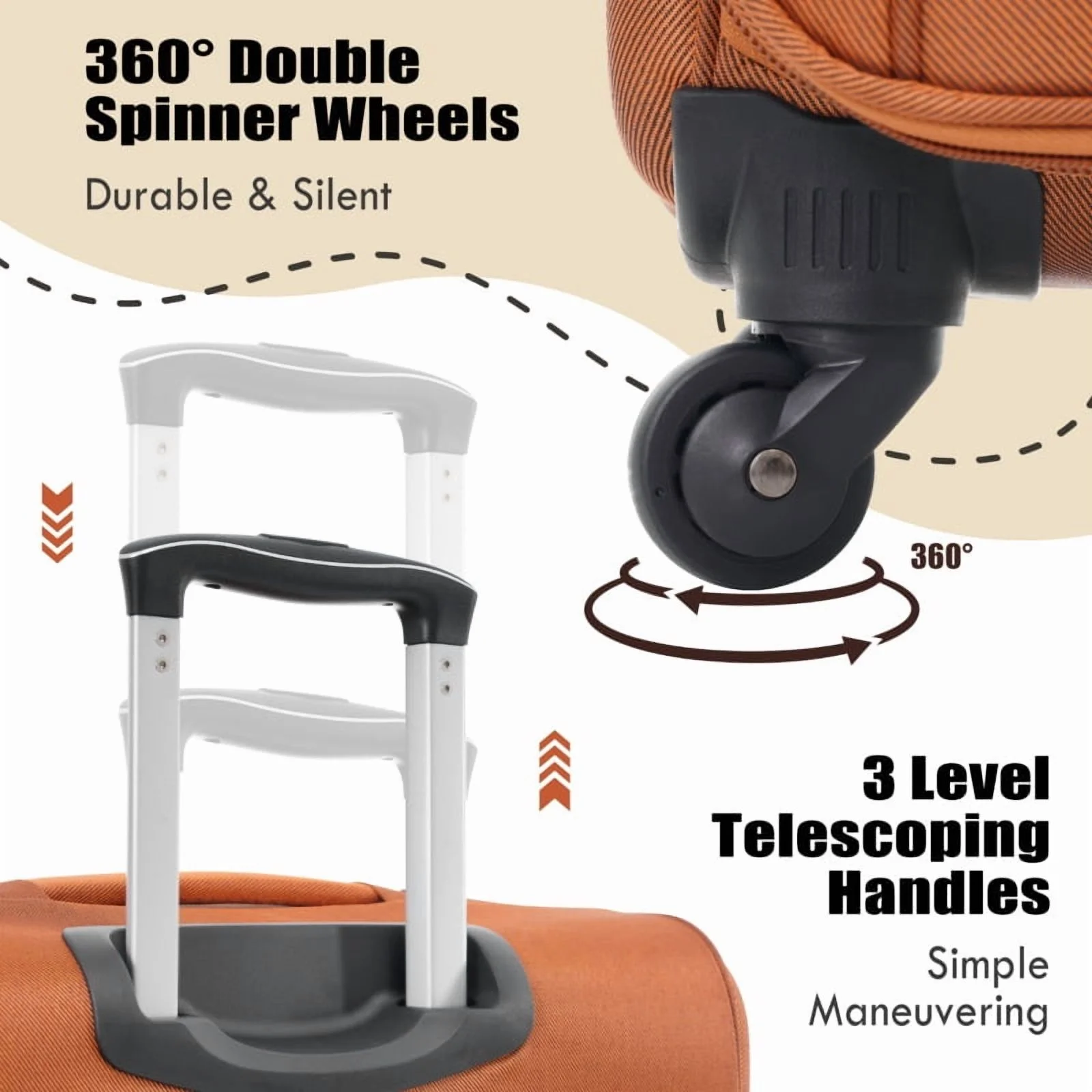 Softside Luggage Expandable 3 Piece Set Suitcase Upright Spinner Softshell Lightweight Luggage Travel Set - Image 47