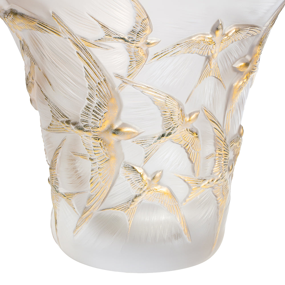 VASE HIRONDELLES ÉVASÉ - CRISTAL INCOLORE, TAMPONNÉ OR