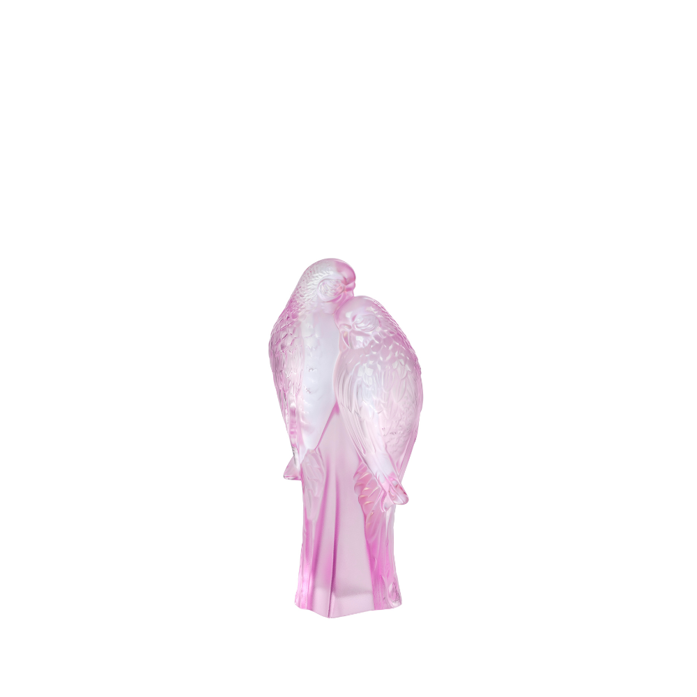 SCULPTURE 2 PERRUCHES - CRISTAL LUSTRÉ ROSE