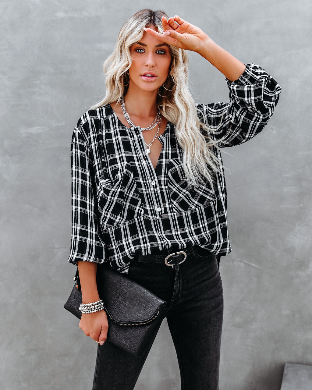 Mandy Cotton Plaid Henley Top - Se7enfashion