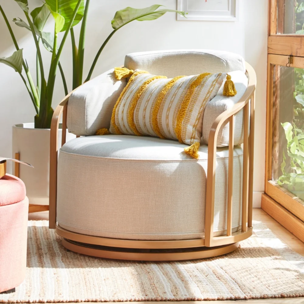 Better Homes & Gardens Lillian Swivel Birdcage Accent Chair, Cream Linen - Image 13