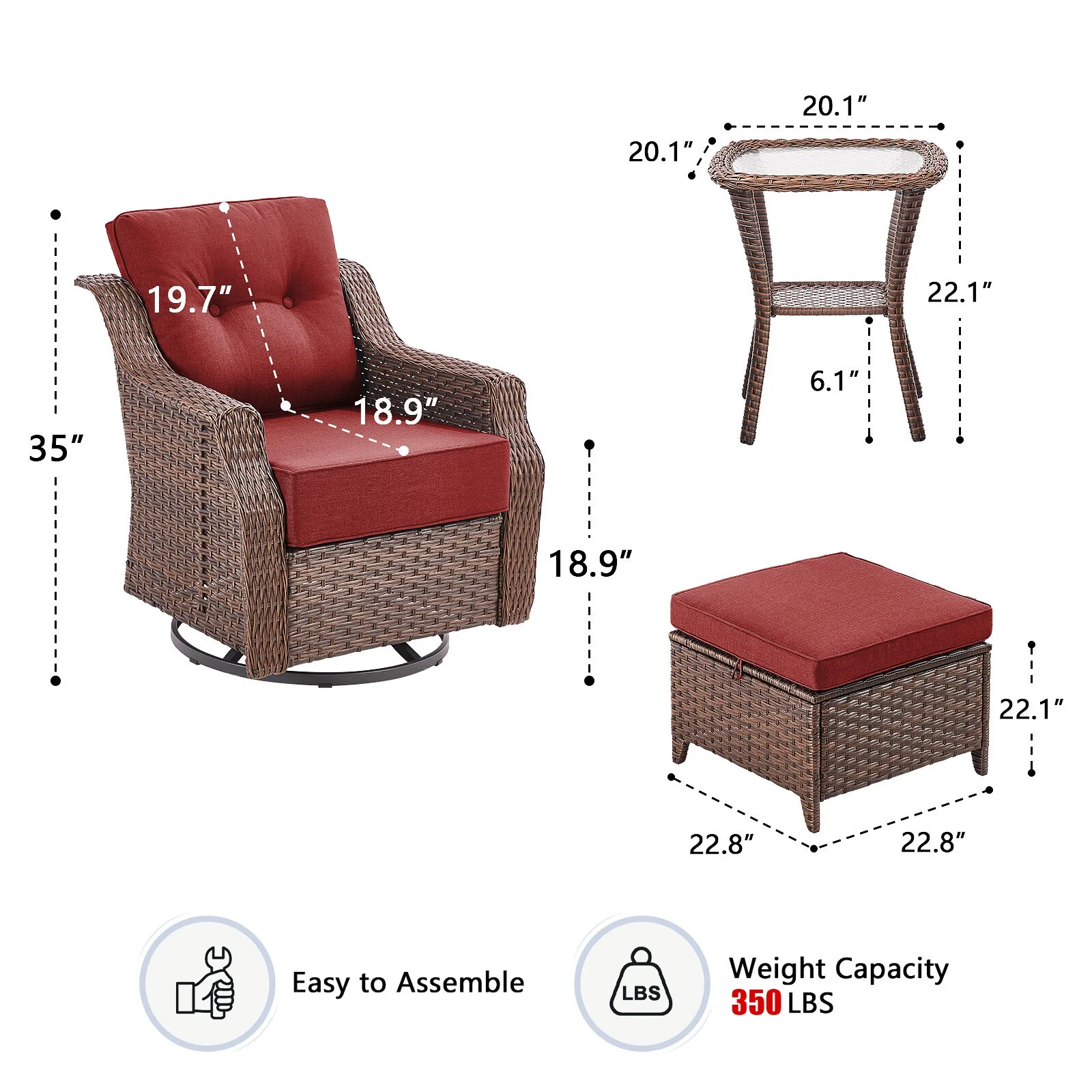 Bellefurn Outdoor Patio Furniture Set with Fire Pit and Swivel Rocker Chair,High-Back Wicker Outdoor Conversation Sets with 3 Seater Couch and Side Table Set for Porch,Deck,Garden - Image 17
