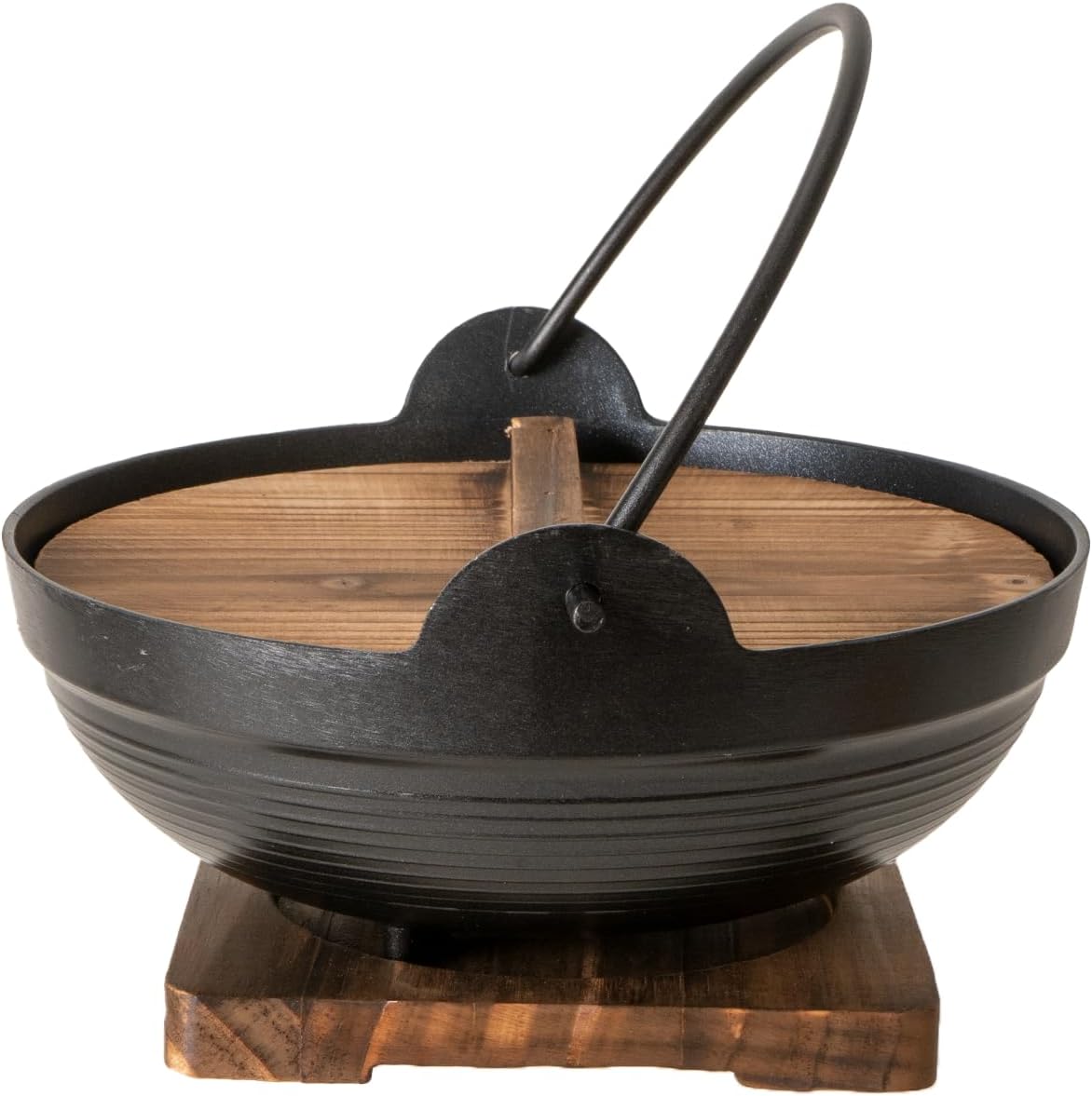 Urban Tokyo Sukiyaki Tetsu Nabe Pot with Wooden Lid and Tray Japanese Style Nabemono Hot Pot Hiking Stove Pan Stockpot Wok for Outdoor Aluminum Alloy