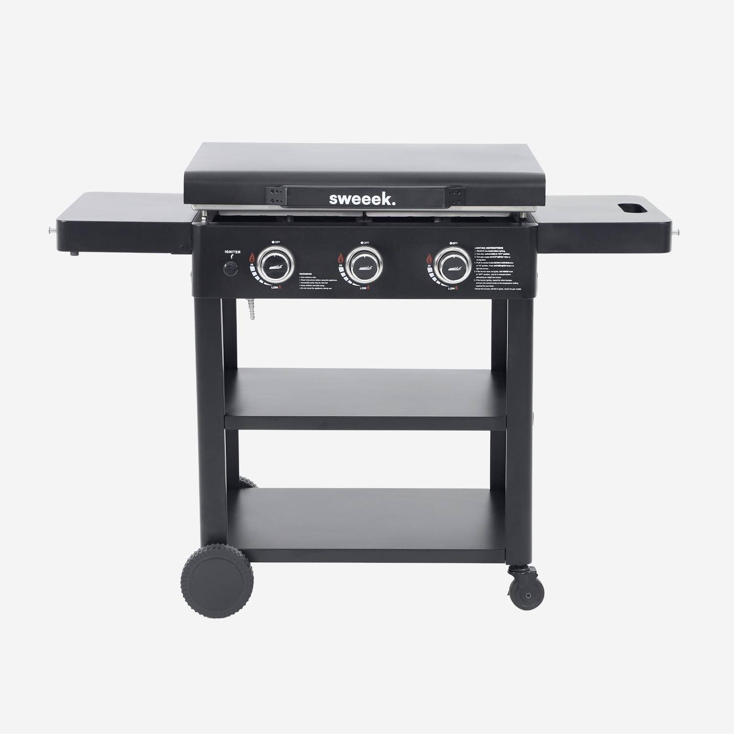 Raoul - Plancha de gas 3 quemadores acero inoxidable con carrito, 12kW