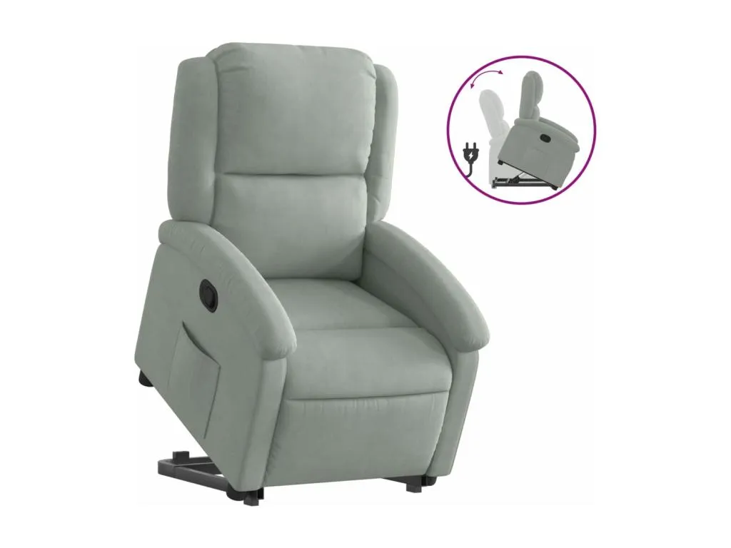 Sillón reclinable elevable terciopelo gris claro