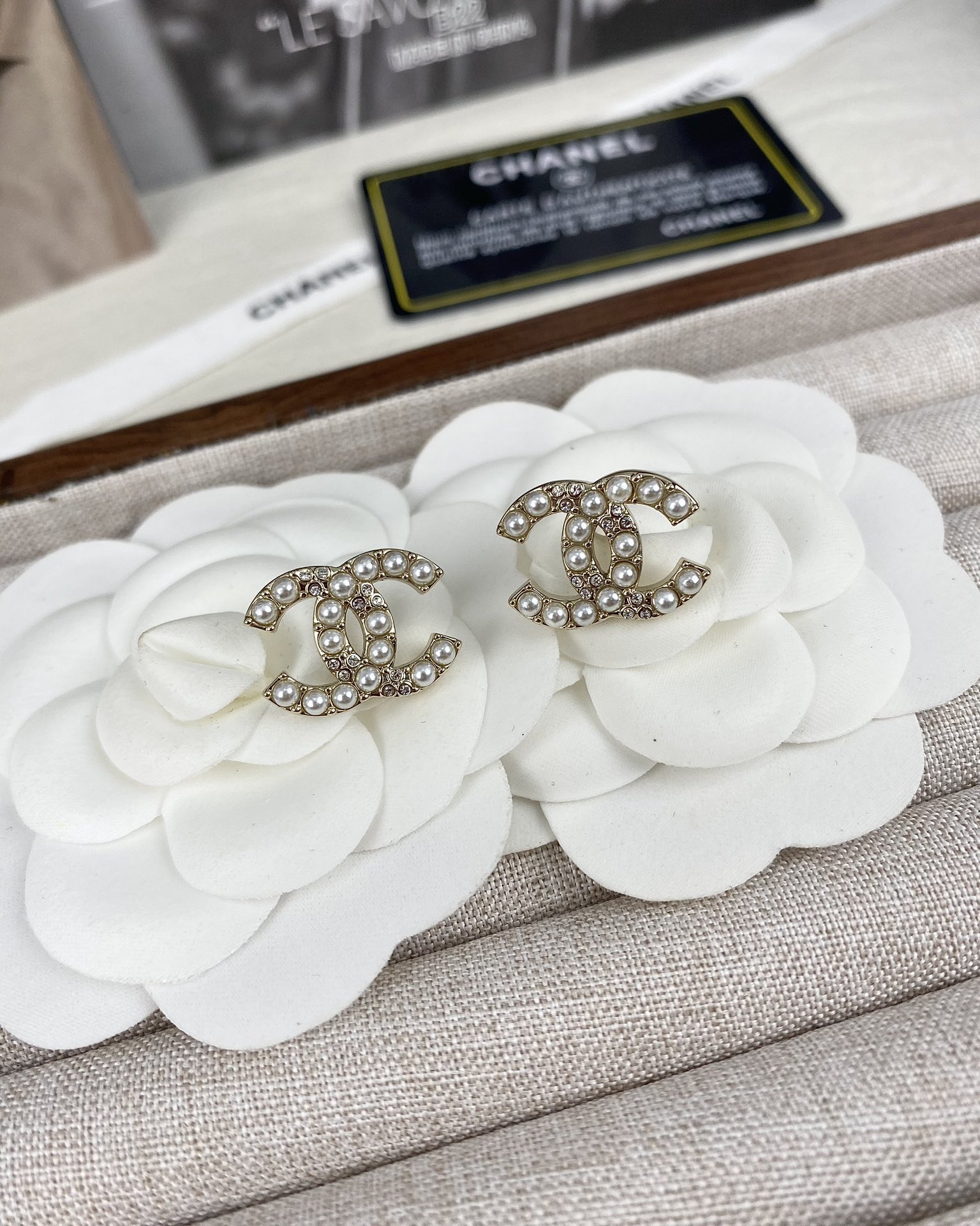 Chanel Pearl and Diamond Paved CC Earrings - Original Replica Club