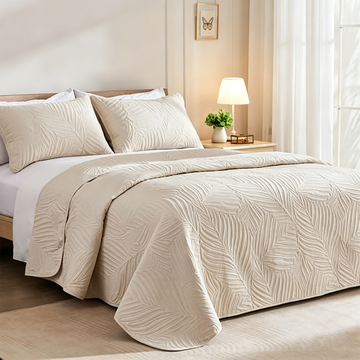 3 Pieces Boho Solid All Seasons Forest Green Bedding Comforter Set with Elastic Fitted Sheet for Bedroom Home