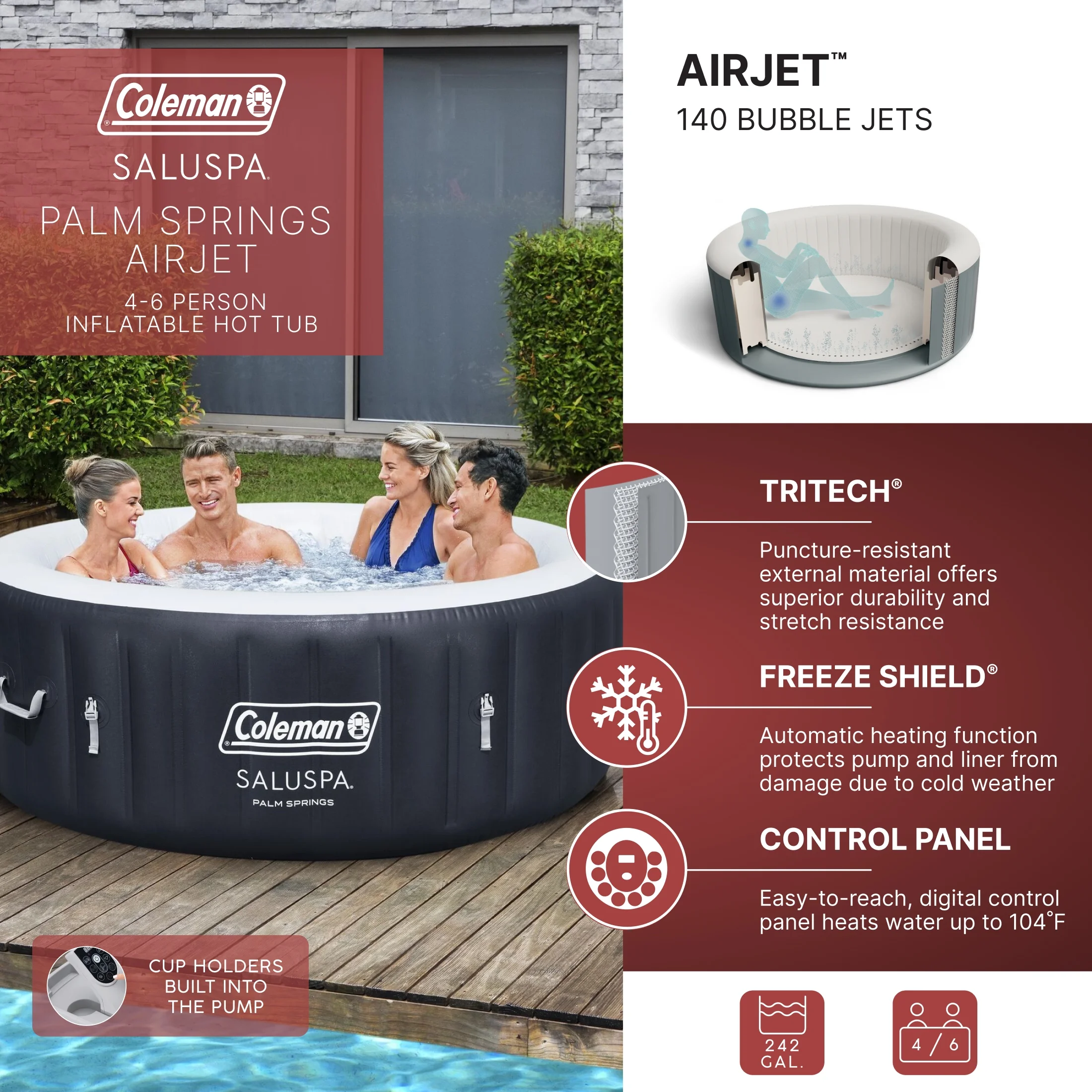 Coleman SaluSpa Palm Springs AirJet Inflatable Circle Hot Tub Spa 4-6 Person with Pump #P08411 - Image 2