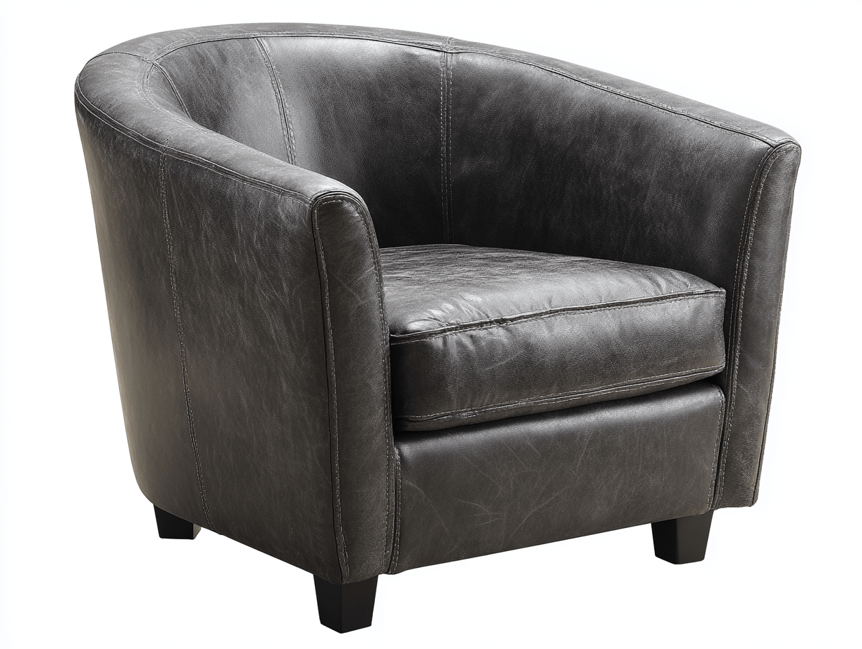 Sillón tapizado – cuero sintético gris – patas de madera estilo contemporáneo