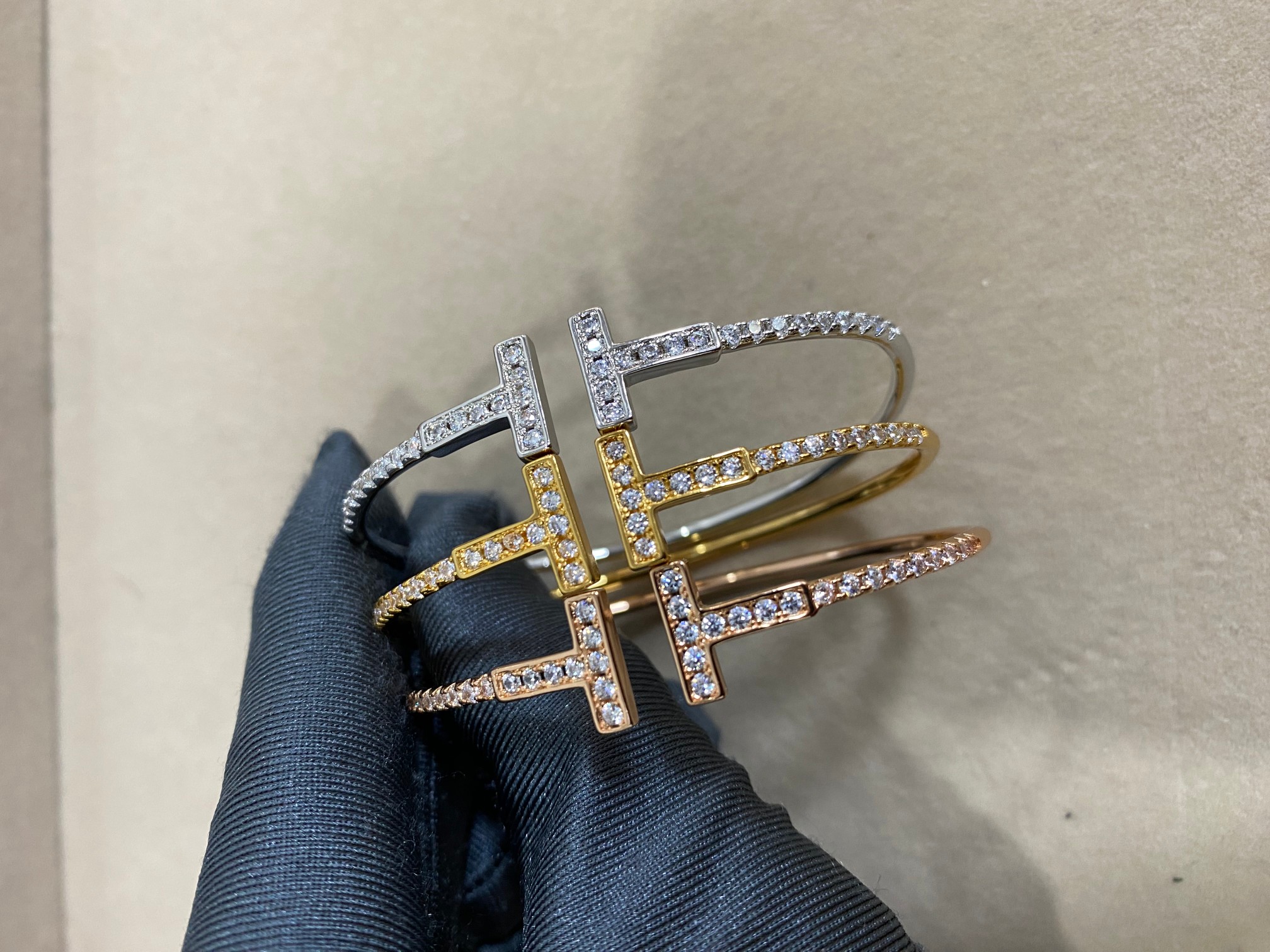 Tiffany Diamond Paved Double T Bangle Bracelet - Original Replica Club